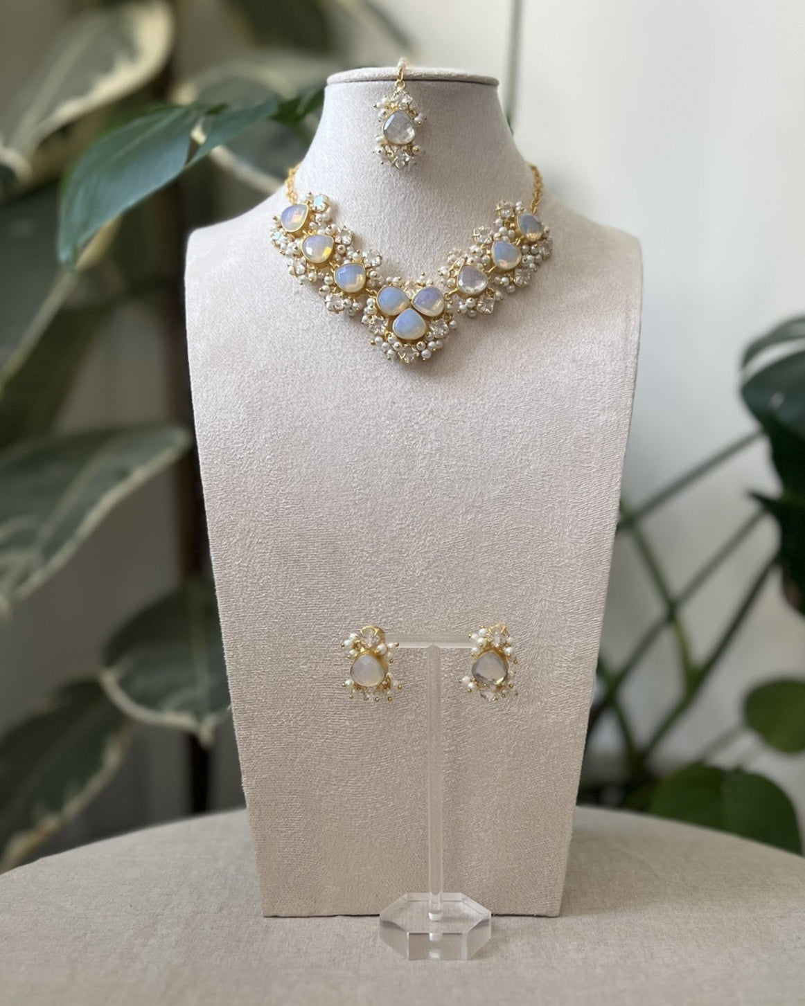 Iridescent Opalite Stones with Mini Pearl Clusters & Swarovski - Item 24