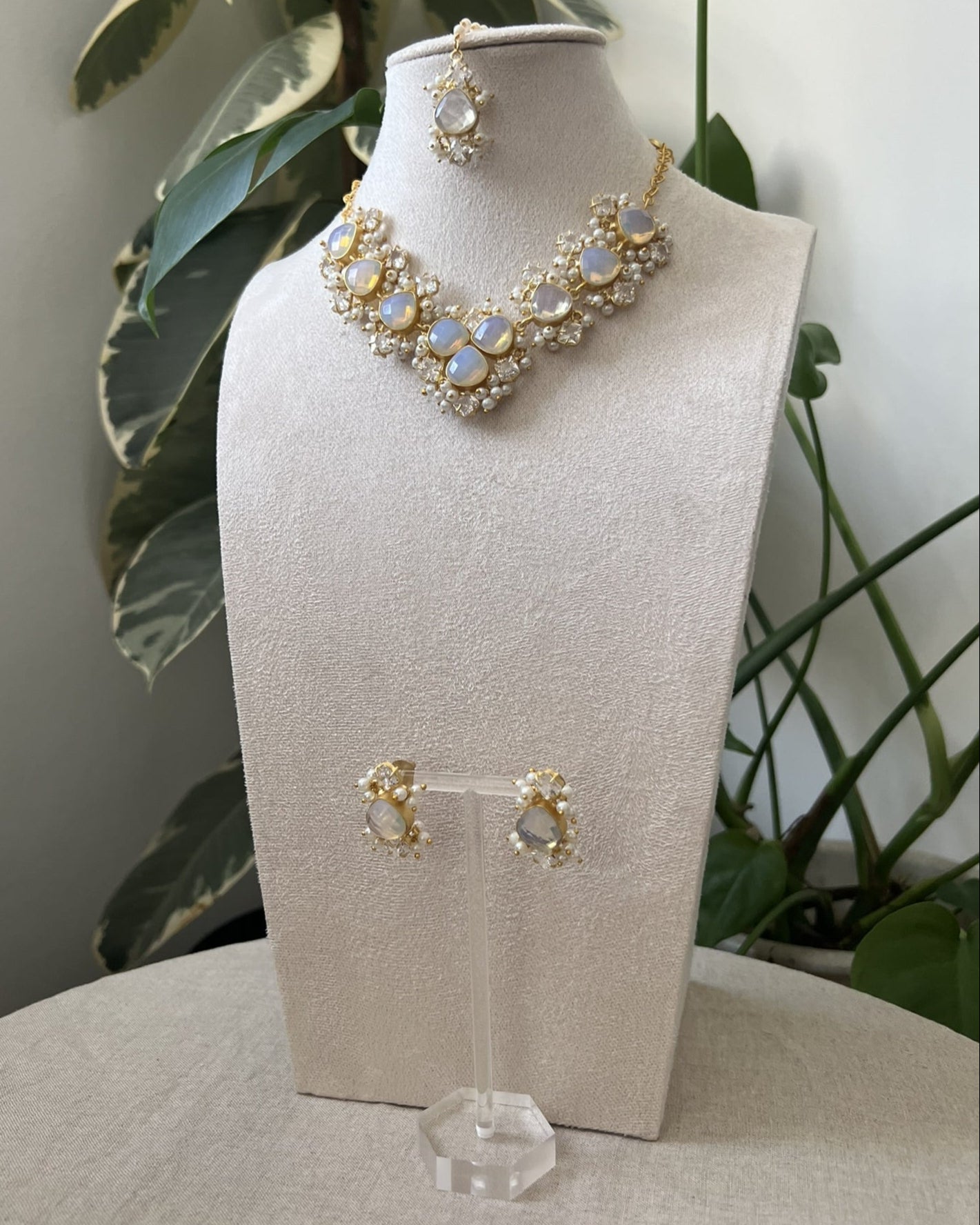Iridescent Opalite Stones with Mini Pearl Clusters & Swarovski - Item 24