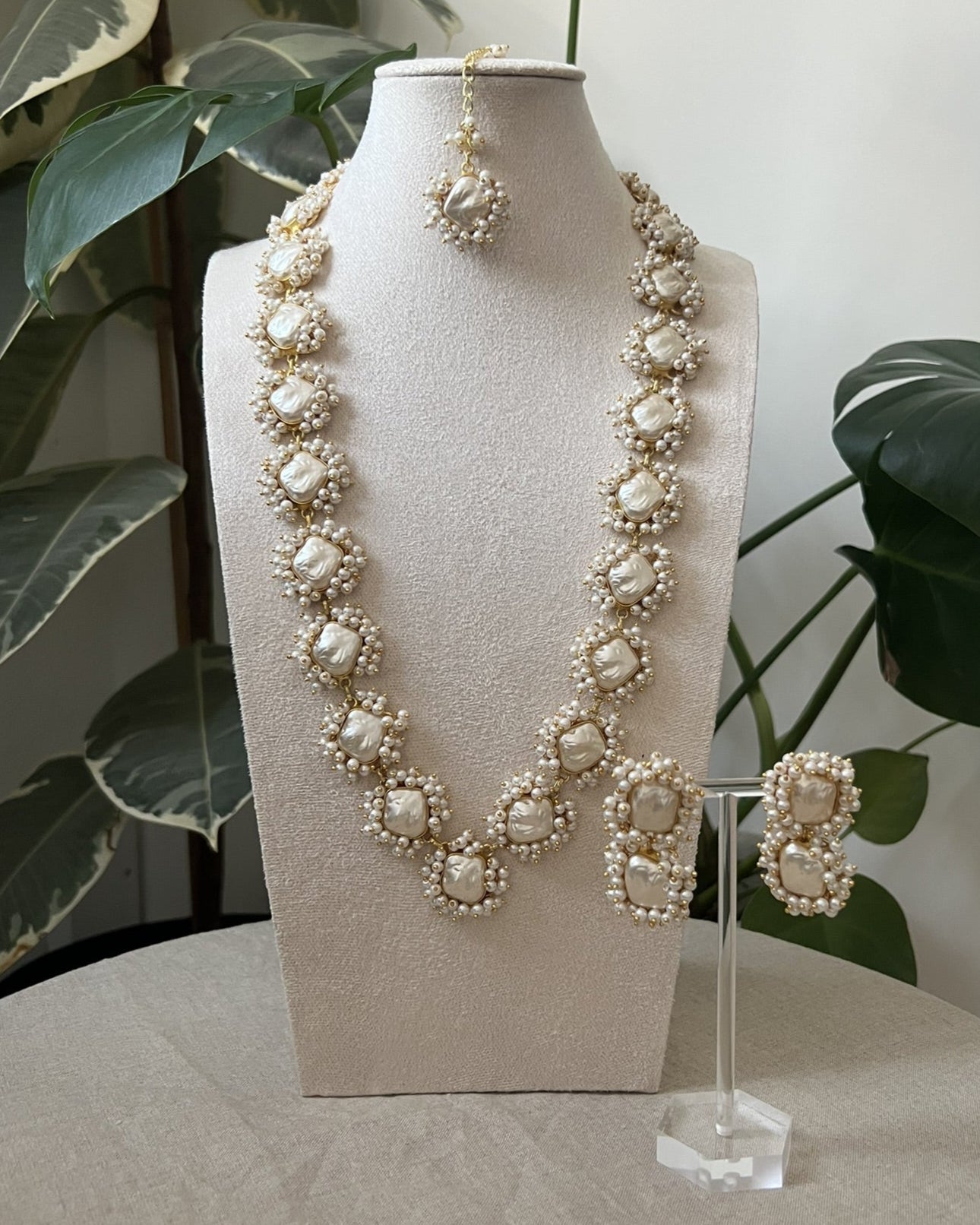 Elegant Baroque Pearl & Beaded Statement Mala Necklace Set - Item 36