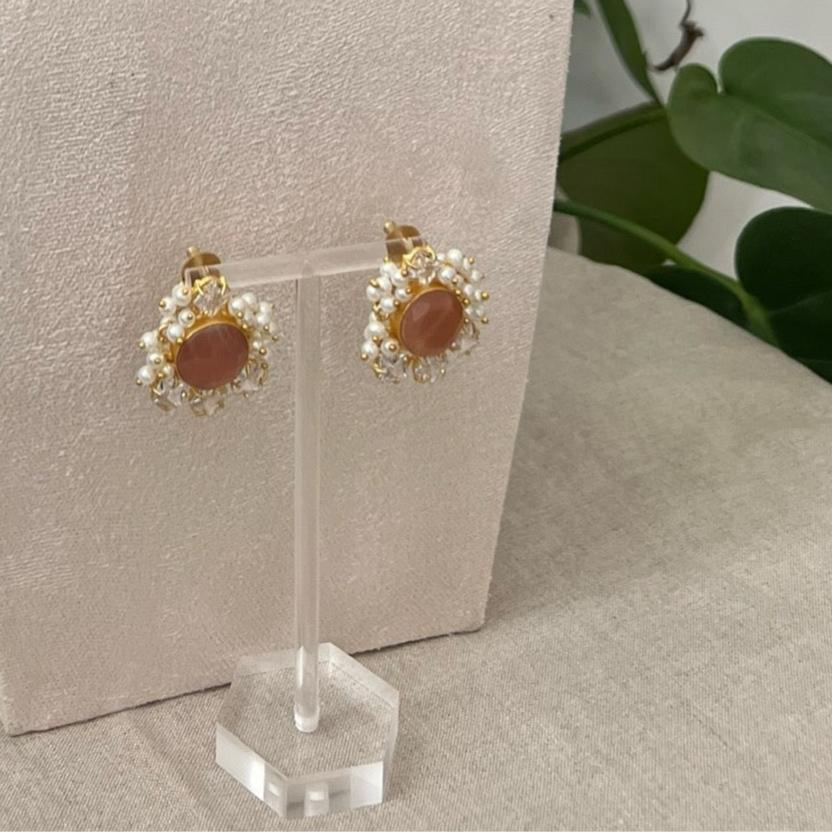 Precious Peach Moonstone with Swarovski and Mini Pearls - Item C