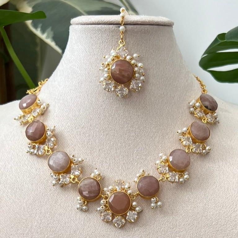 Precious Peach Moonstone with Swarovski and Mini Pearls - Item C