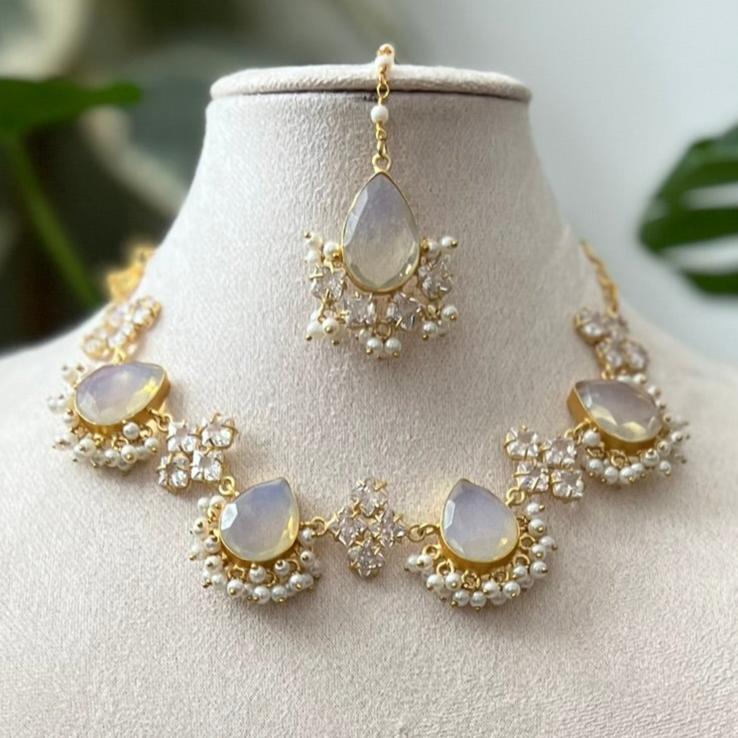 Opalite Stones, Sparkling Swarovski, and Lustrous Pearls - Item G