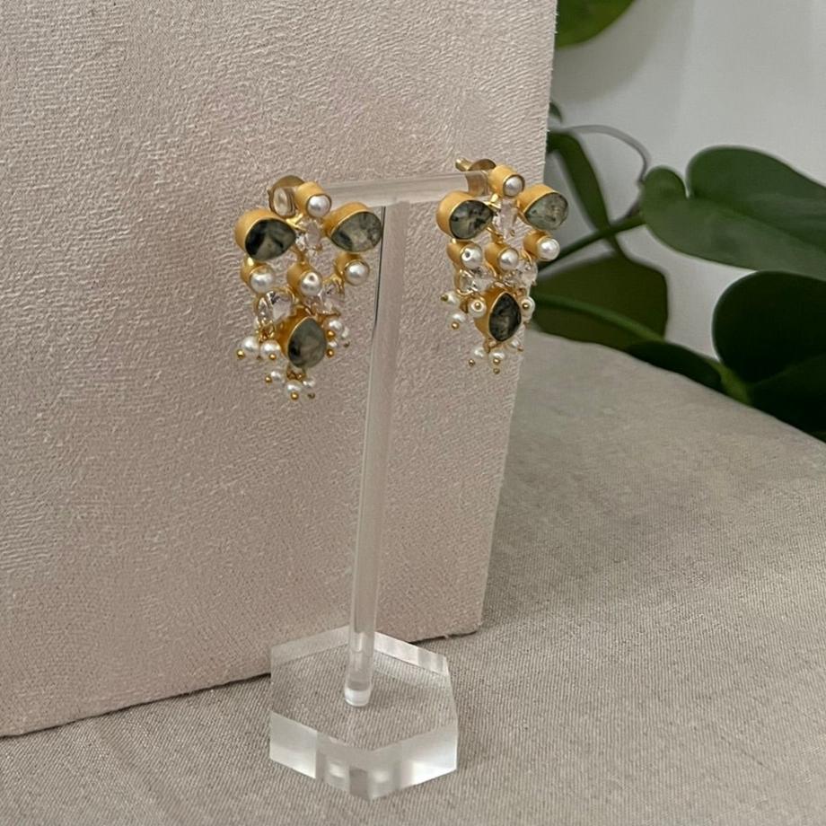 Natural Prehnite Stones, Sparkling Swarovski, and Lustrous Pearls - Item H