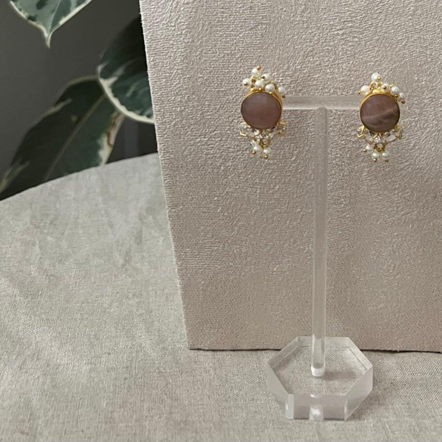 Natural Semi-Precious Peach Moonstone with Pearls and Swarovski - Item N