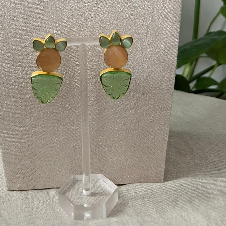 Engraved Floral Earthy Toned Green & Peach Jewellery Set - Item P