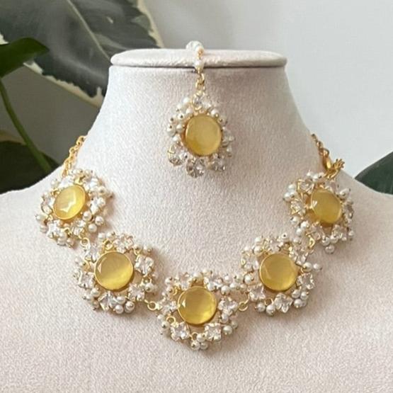 Yellow Citrine Semi-Precious Stones Encircled by Swarovski & Pearls - Item 2