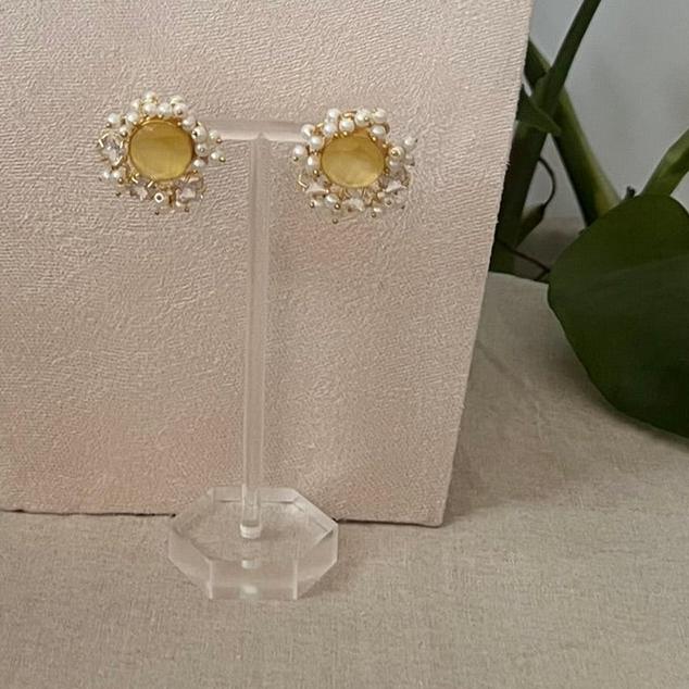 Yellow Citrine Semi-Precious Stones Encircled by Swarovski & Pearls - Item 2