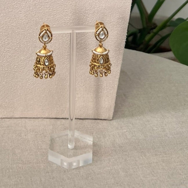 Gold-Toned Kundan and Pearl Choker with Jhumka Earrings - Item 13