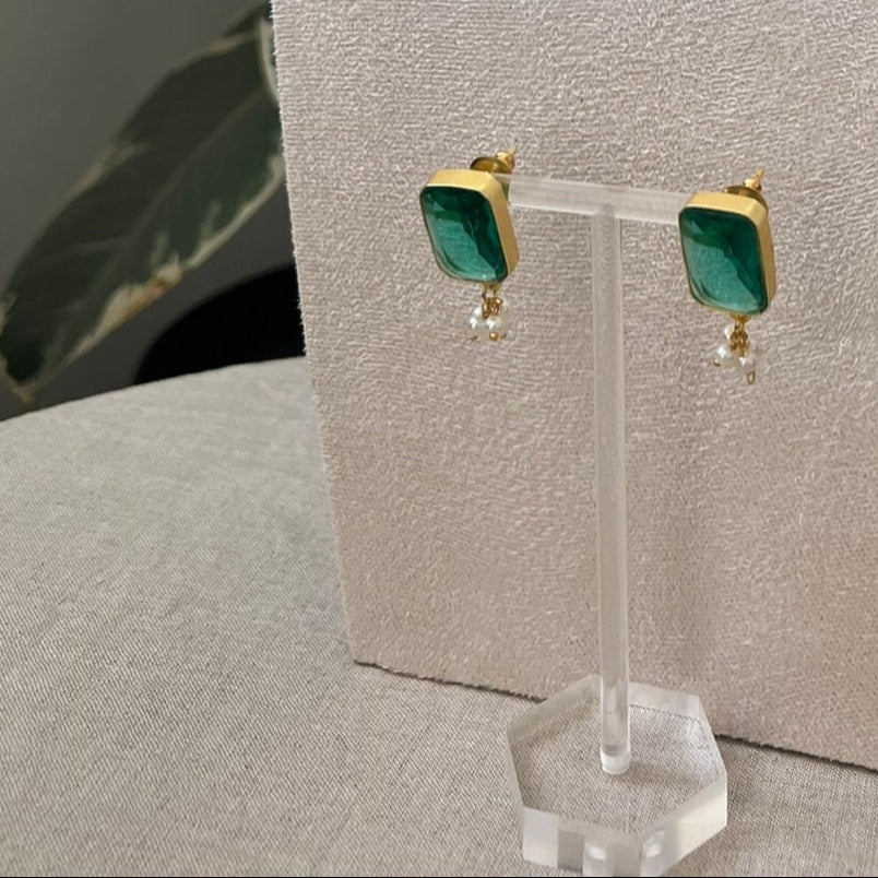 Emerald Green and Sapphire Blue Stones with Freshwater Pearls & Swarovski - Item 22