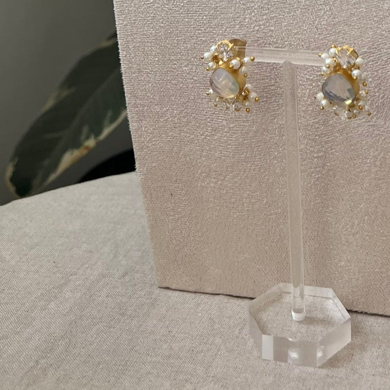 Iridescent Opalite Stones with Mini Pearl Clusters & Swarovski - Item 24