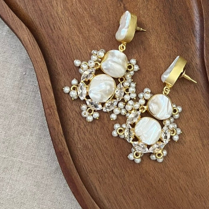 Baroque Pearl, Mini Pearl Clusters & Swarovski Drop Earrings - Item 32