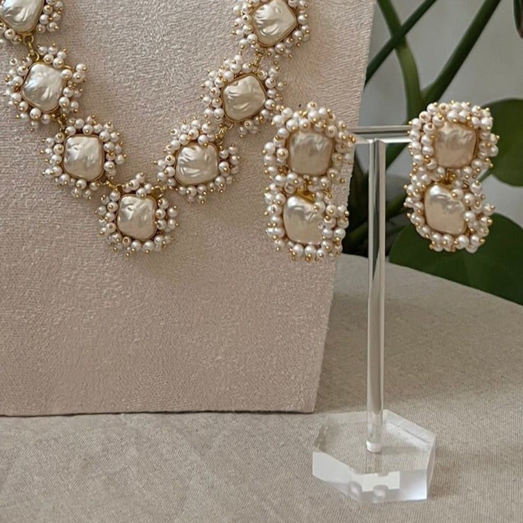 Elegant Baroque Pearl & Beaded Statement Mala Necklace Set - Item 36