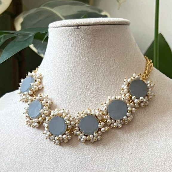 Natural Grey Stones Encircled with Mini Freshwater Pearl Clusters - Item M2
