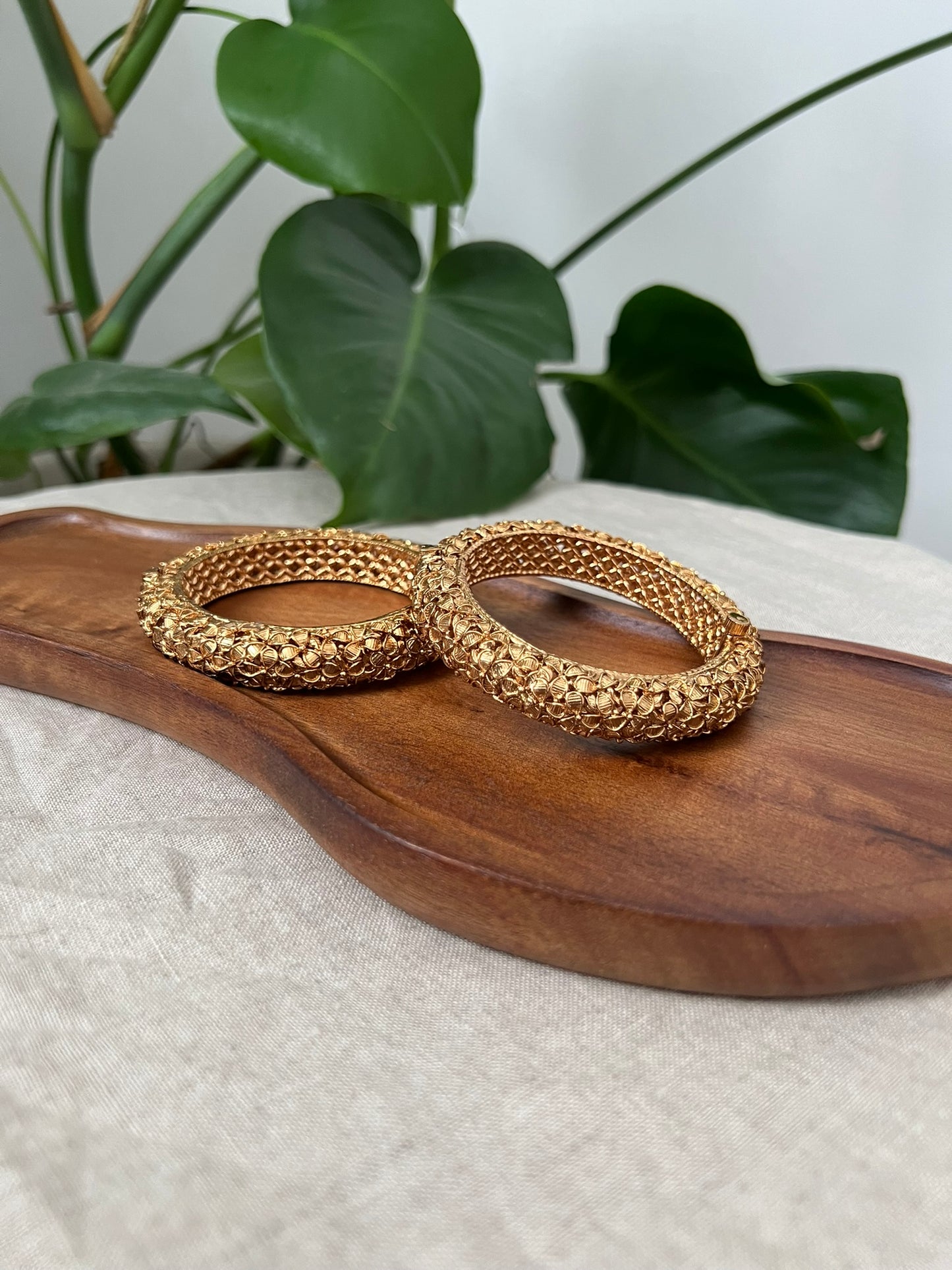 Stunning Antique Gold 3D Design Screw Open Kangan Bangles Pair - Item BN 8
