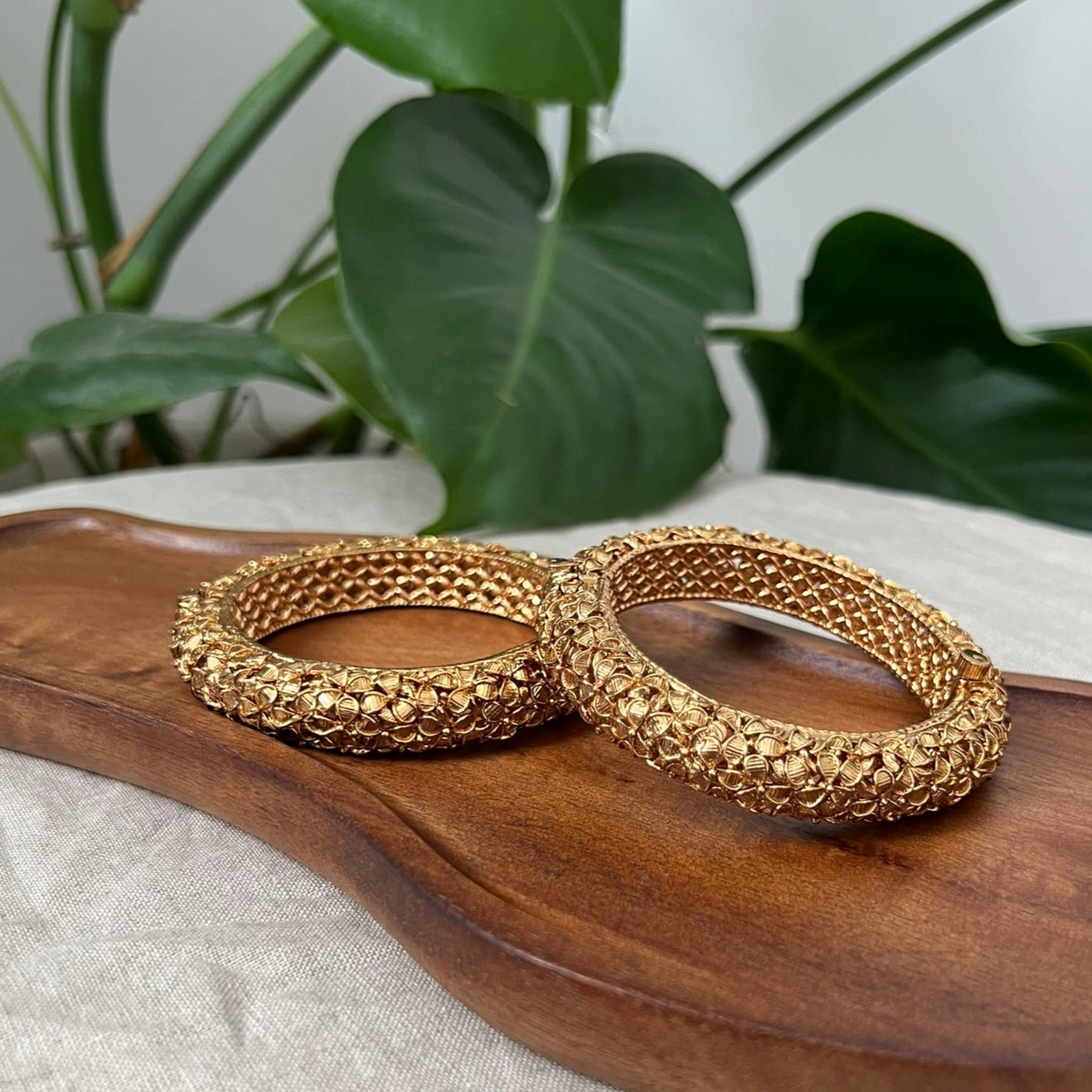 Stunning Antique Gold 3D Design Screw Open Kangan Bangles Pair - Item BN 8