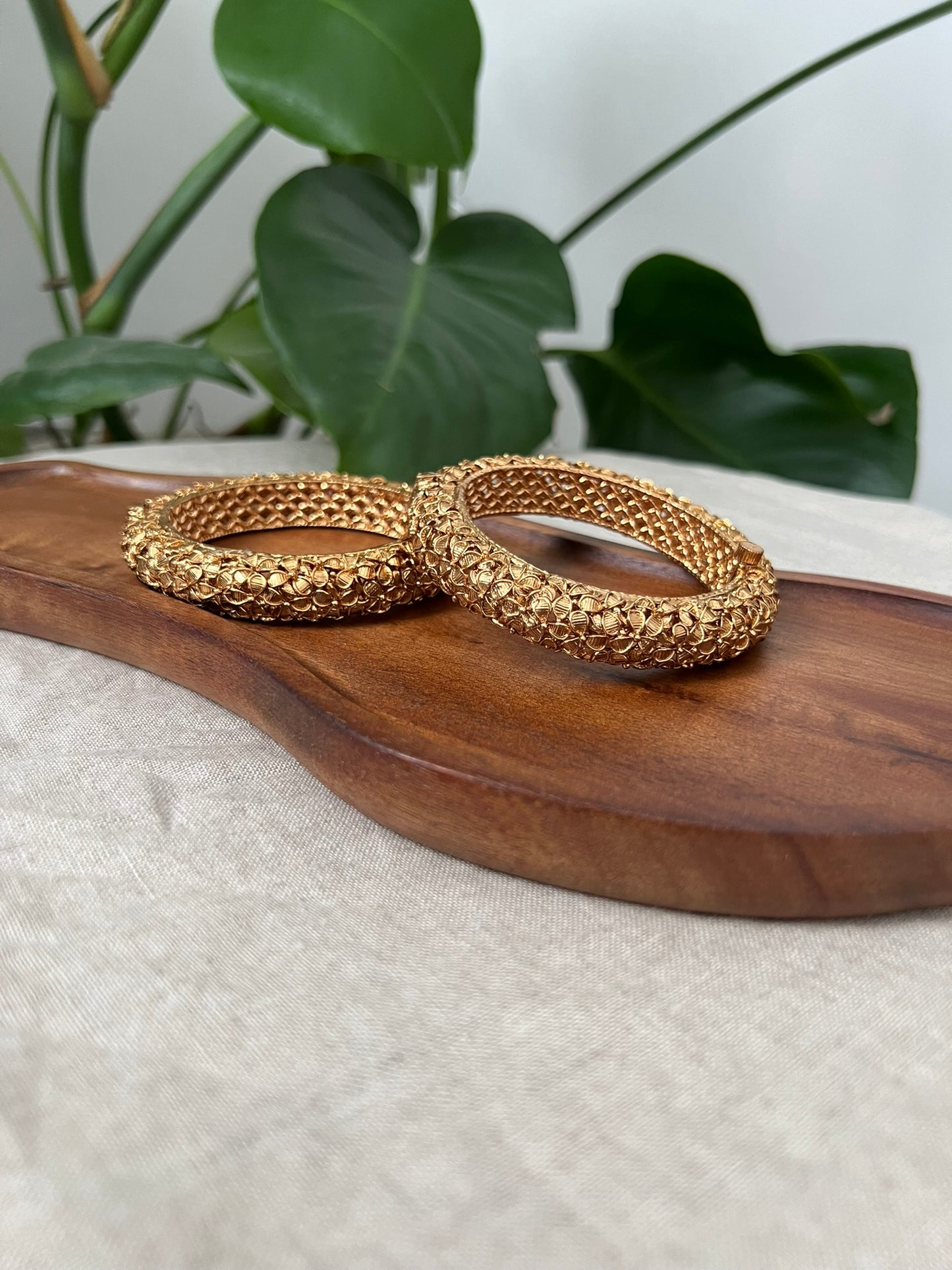 Stunning Antique Gold 3D Design Screw Open Kangan Bangles Pair - Item BN 8