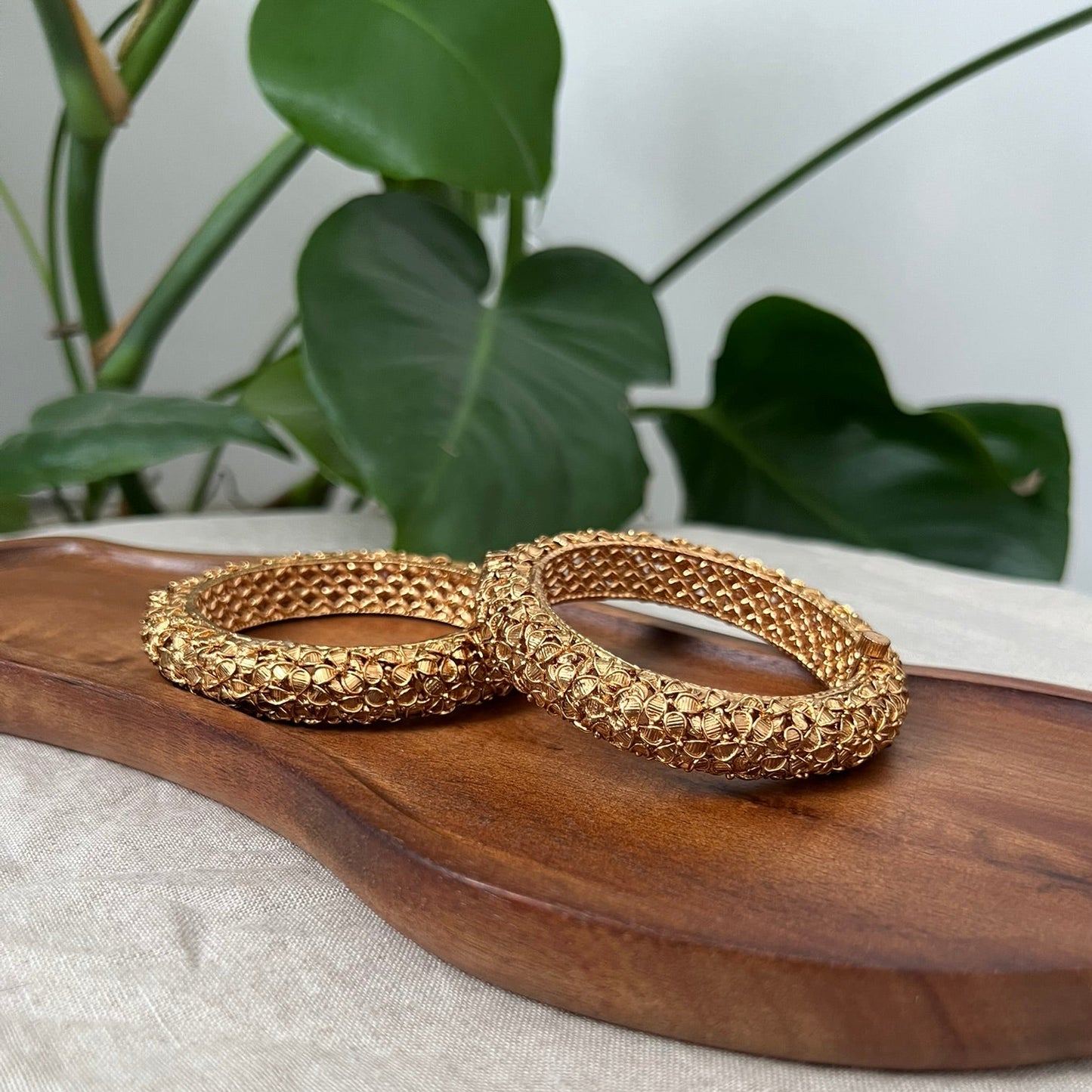 Stunning Antique Gold 3D Design Screw Open Kangan Bangles Pair - Item BN 8
