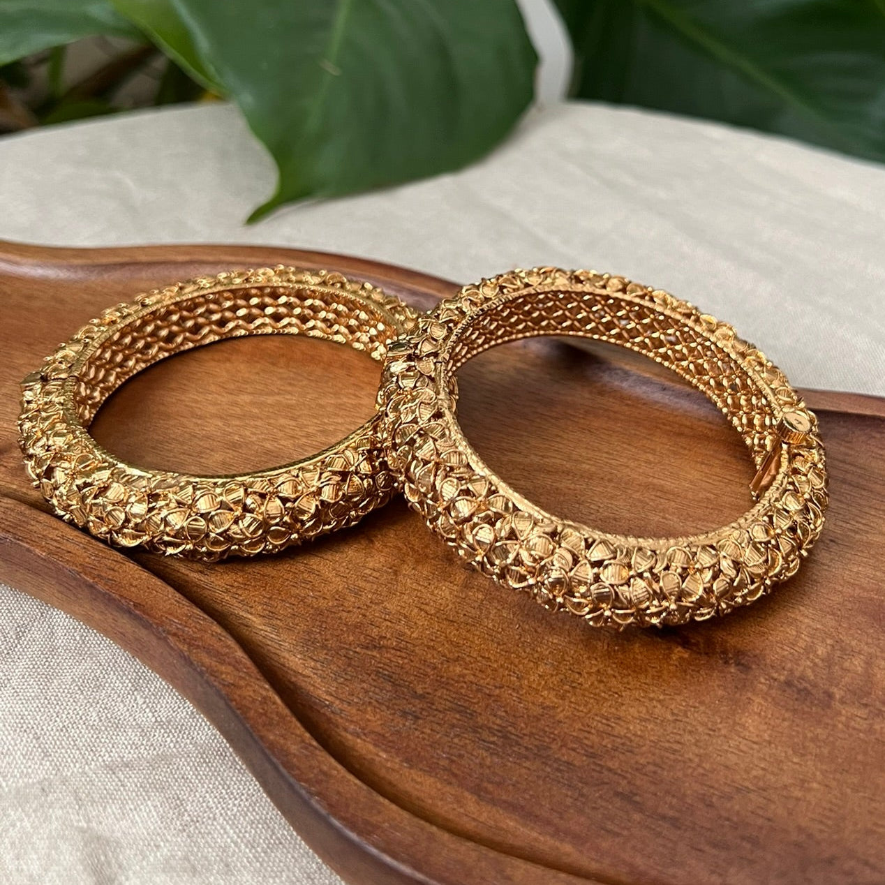 Stunning Antique Gold 3D Design Screw Open Kangan Bangles Pair - Item BN 8