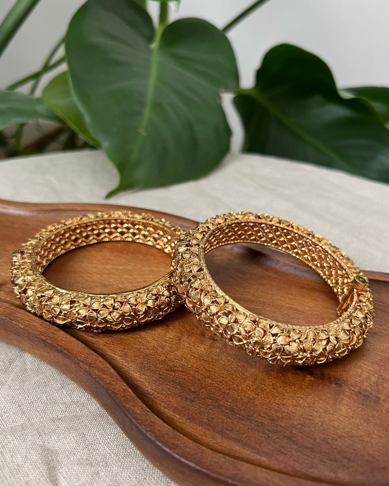 Stunning Antique Gold 3D Design Screw Open Kangan Bangles Pair - Item BN 8