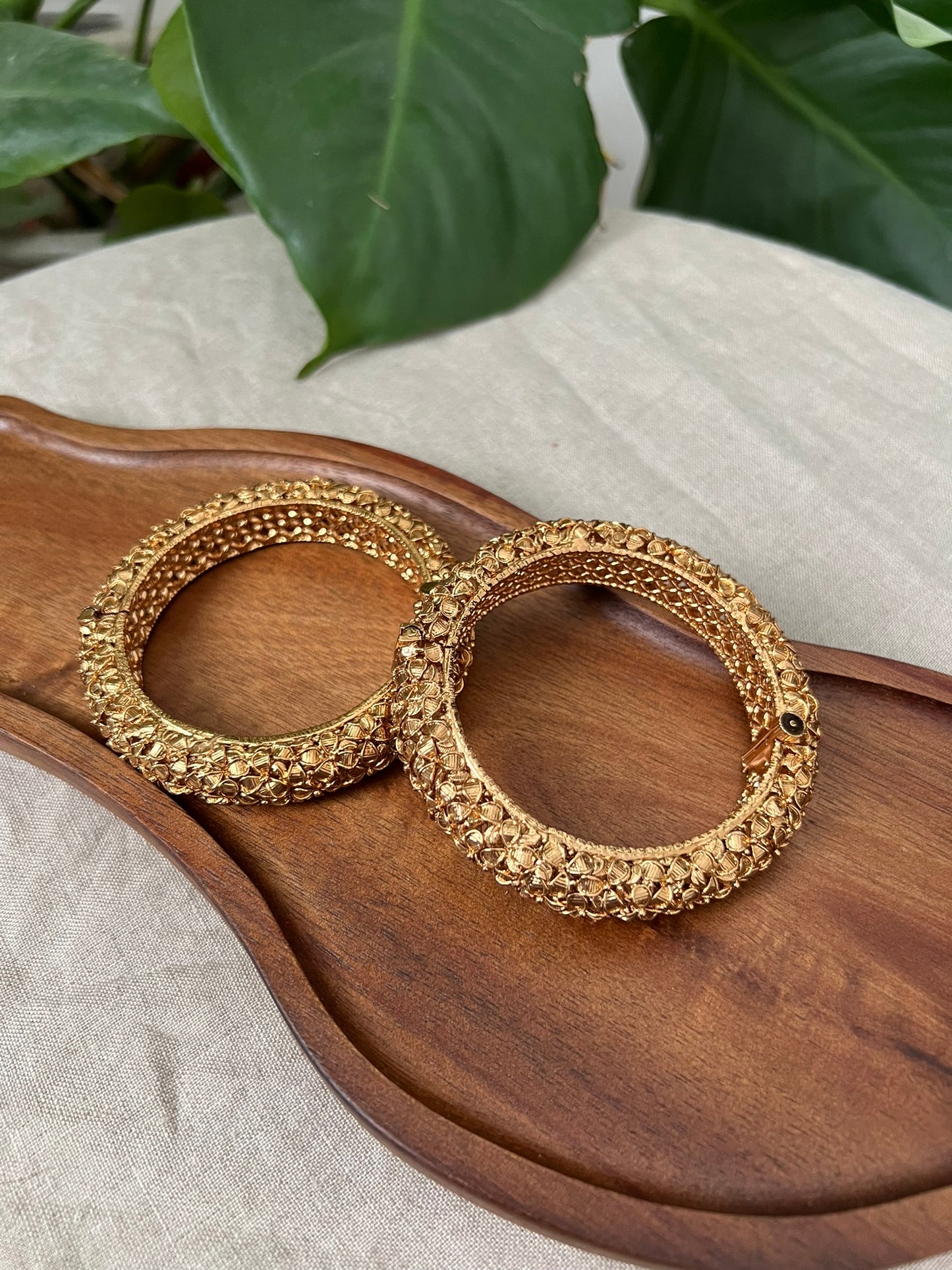 Stunning Antique Gold 3D Design Screw Open Kangan Bangles Pair - Item BN 8