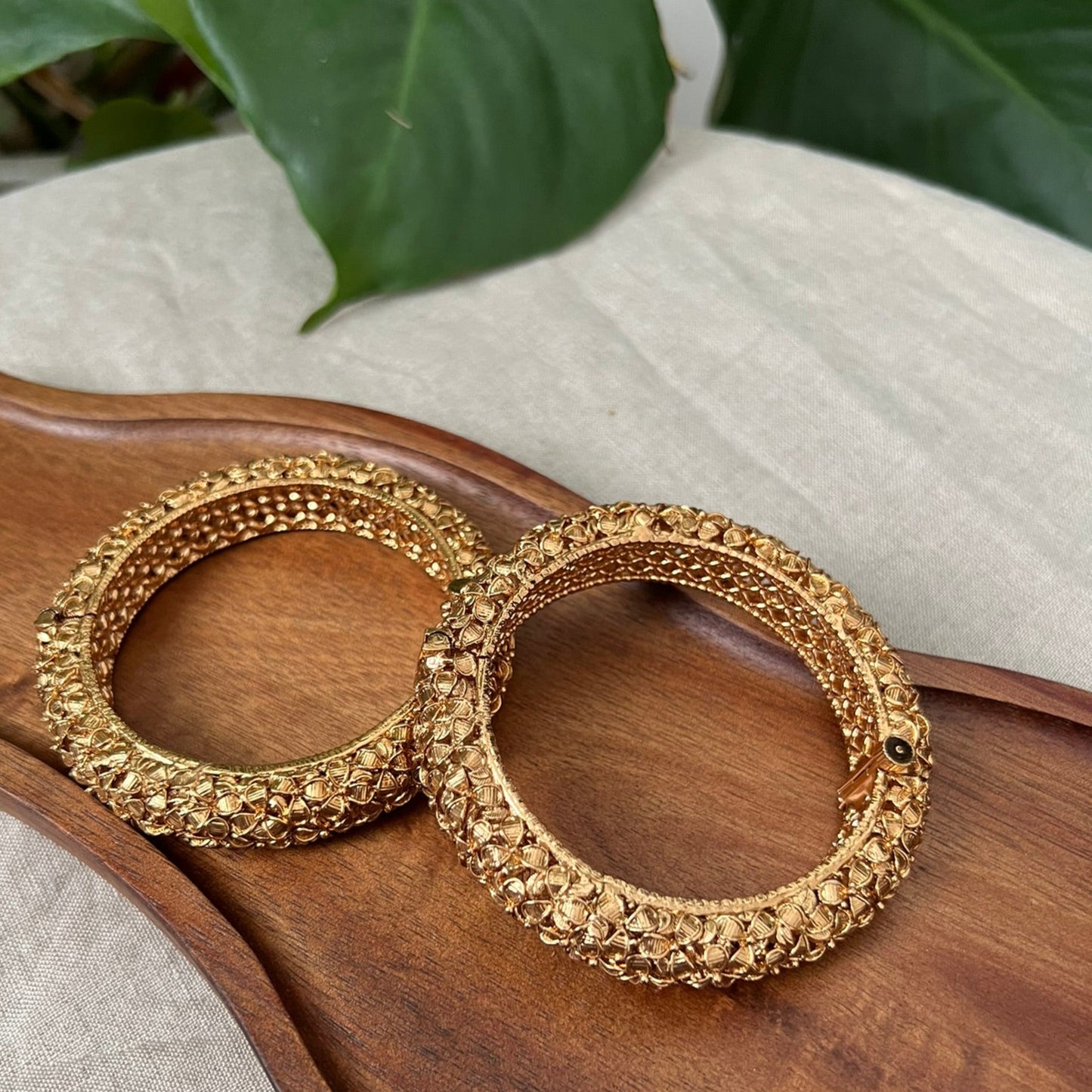 Stunning Antique Gold 3D Design Screw Open Kangan Bangles Pair - Item BN 8