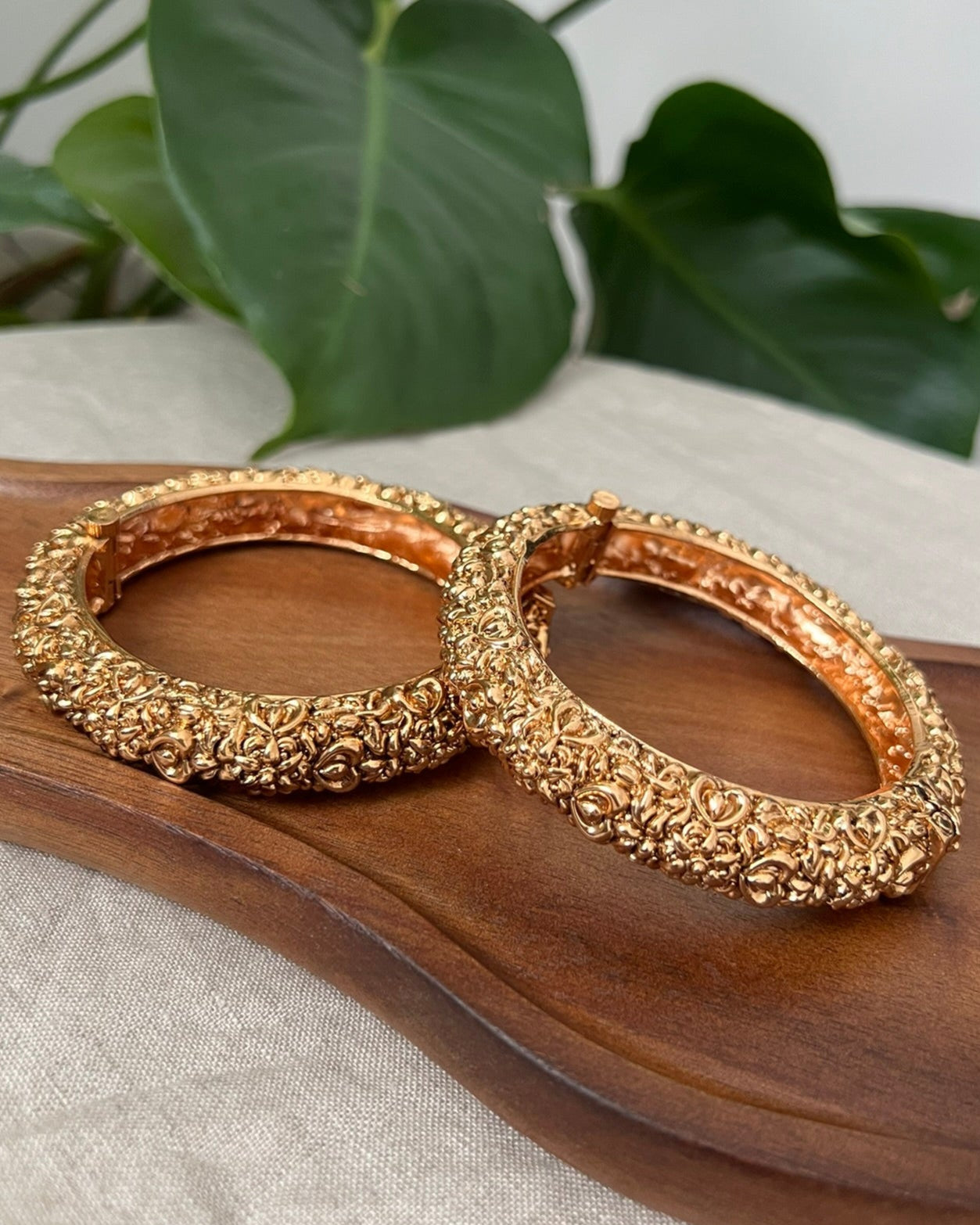 Stunning Antique Gold 3D Design Screw Open Kangan Bangles Pair - Item BN 2