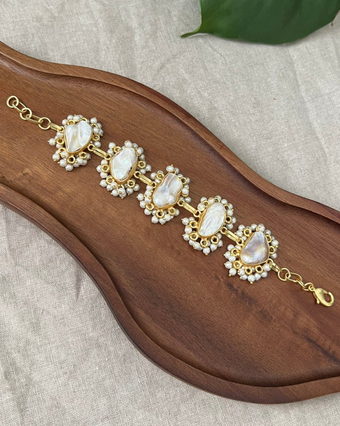 Baroque Pearl Gold Chain Bracelet Encircled by Mini Pearl Clusters