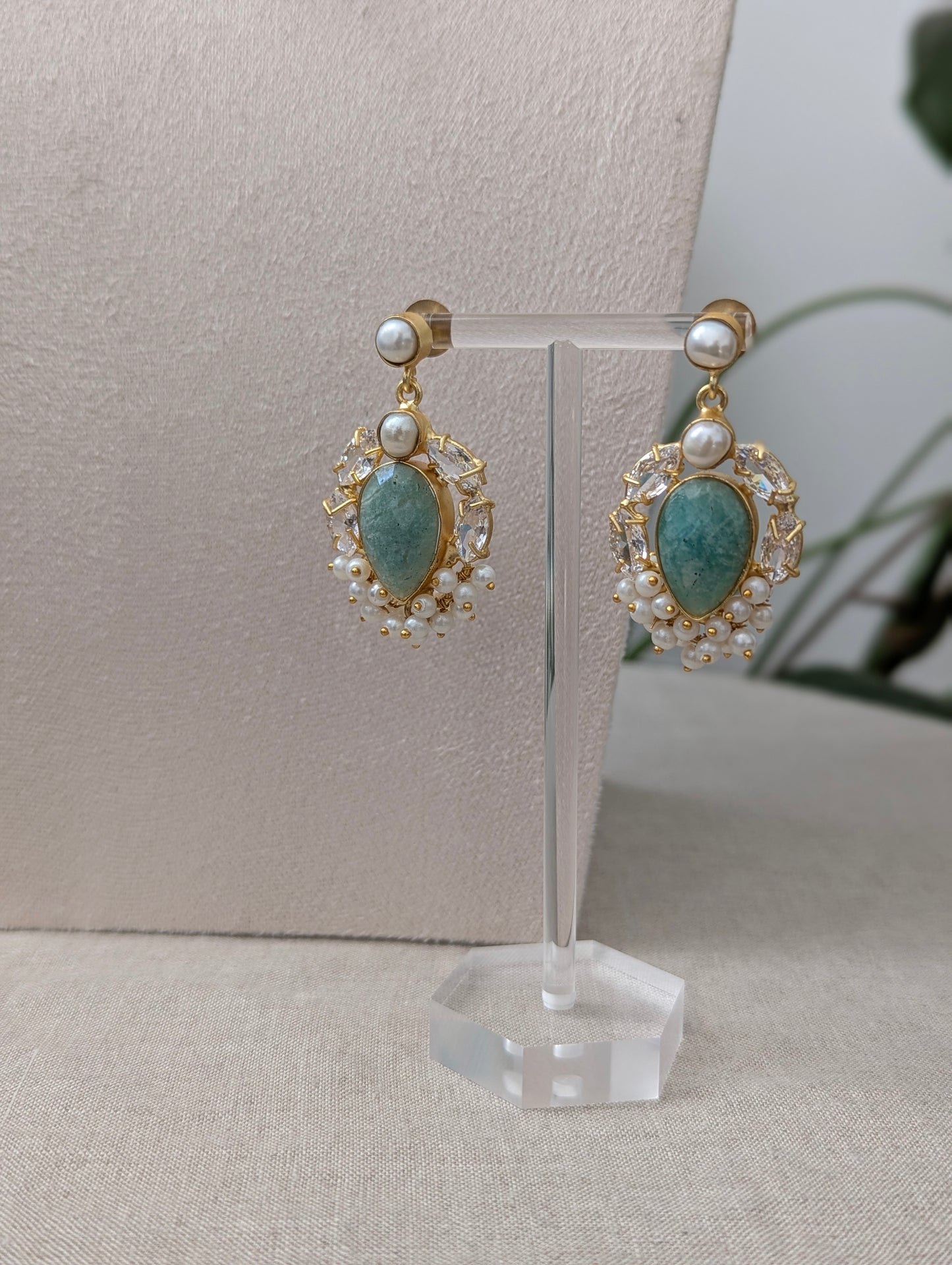 Teardrop Amazonite Stones with Shimmering Swarovski and Pearls Jewellery Set - Item K