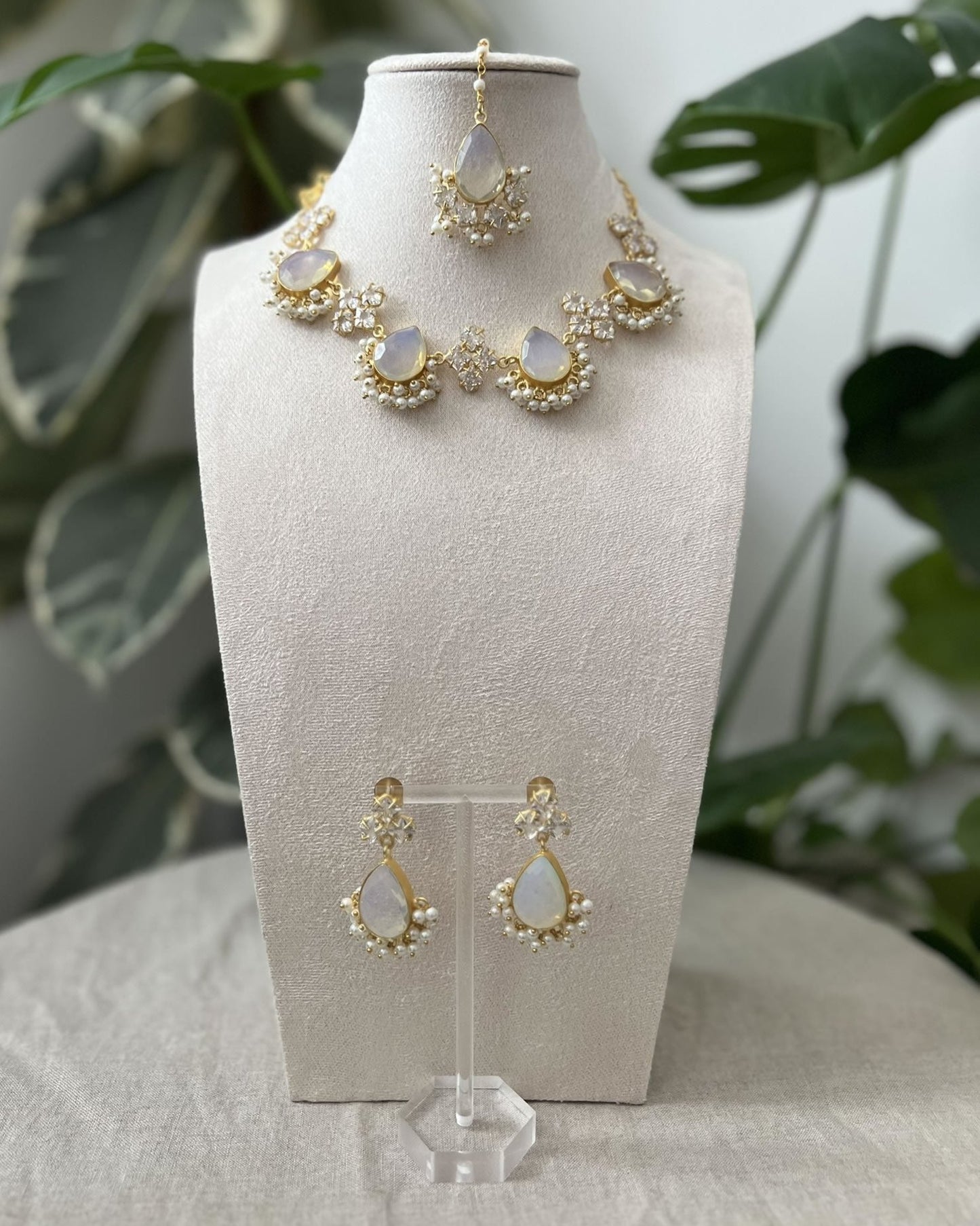 Opalite Stones, Sparkling Swarovski, and Lustrous Pearls - Item G