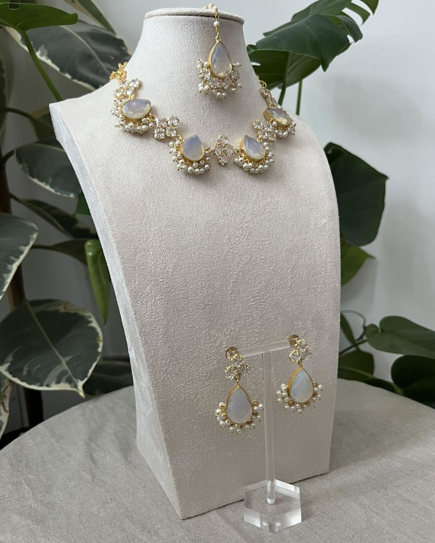 Opalite Stones, Sparkling Swarovski, and Lustrous Pearls - Item G