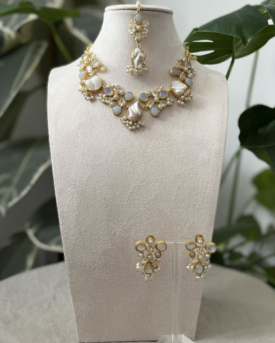 Opalite Stones, Sparkling Swarovski, and Lustrous Pearls - Item i