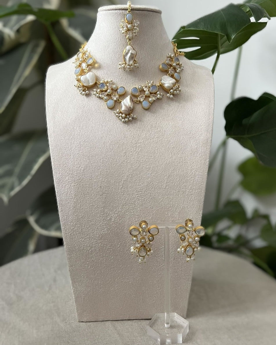 Opalite Stones, Sparkling Swarovski, and Lustrous Pearls - Item i