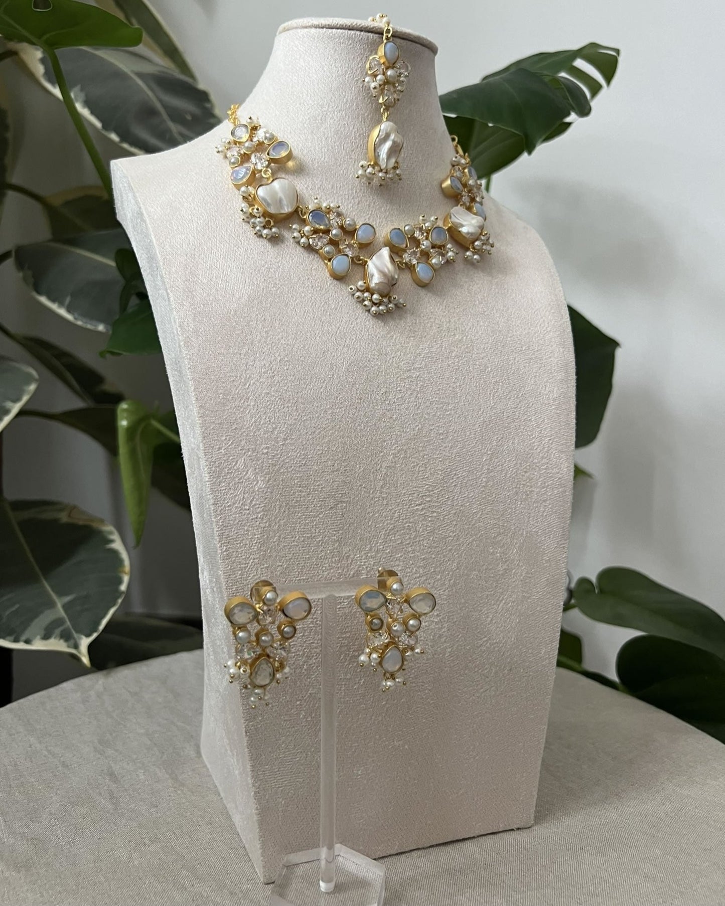 Opalite Stones, Sparkling Swarovski, and Lustrous Pearls - Item i