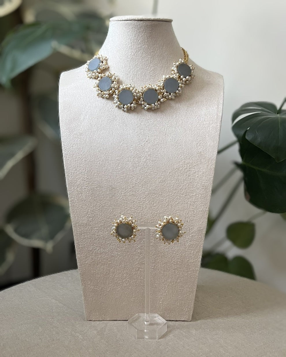 Natural Grey Stones Encircled with Mini Freshwater Pearl Clusters - Item M2
