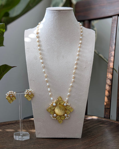Yellow mala jewellery necklace and earrings Item 17A