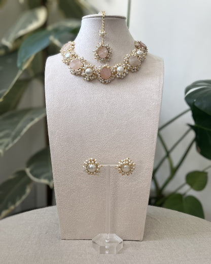 Rose Sugar Druzy Stones with Freshwater Pearls - Item 19