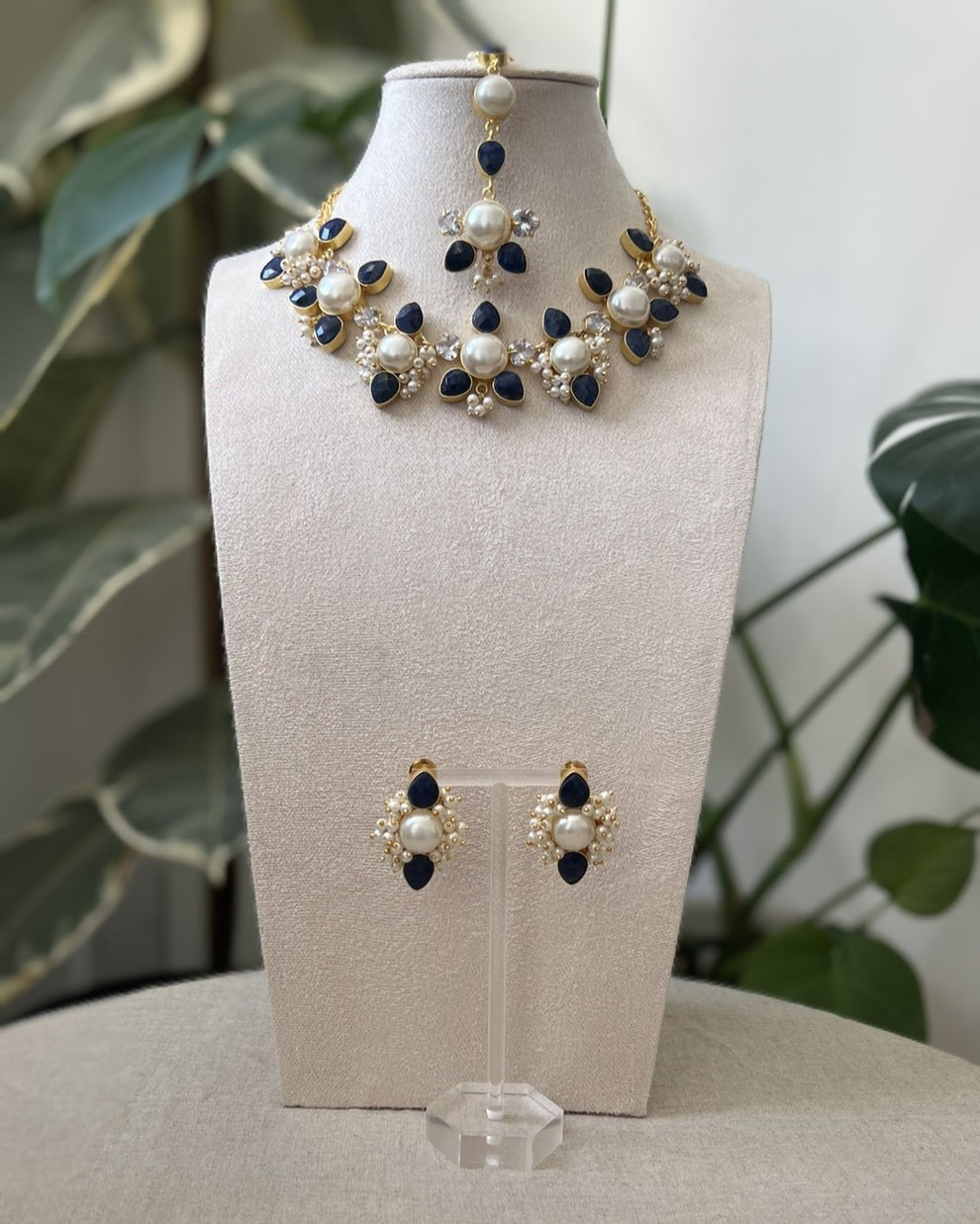 Sapphire Blue Stones with Freshwater Pearls and Swarovski Accents - Item 21