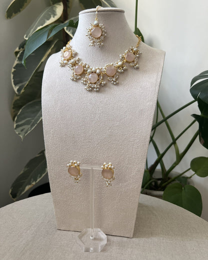 Blush Pink Rose Quartz Stones with Freshwater Pearls & Swarovski - Item 23