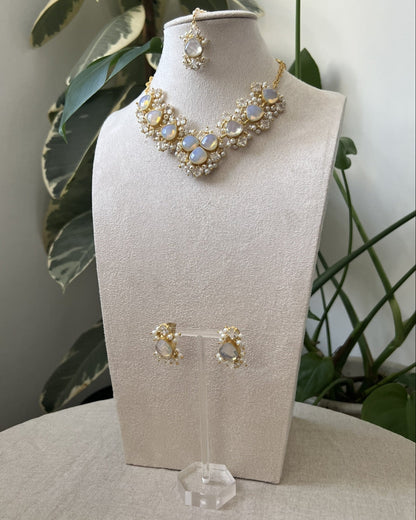 Iridescent Opalite Stones with Mini Pearl Clusters & Swarovski - Item 24