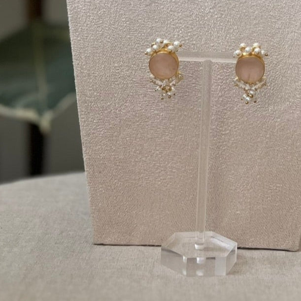 Blush Pink Rose Quartz Stones with Freshwater Pearls & Swarovski - Item 23