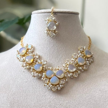 Iridescent Opalite Stones with Mini Pearl Clusters & Swarovski - Item 24