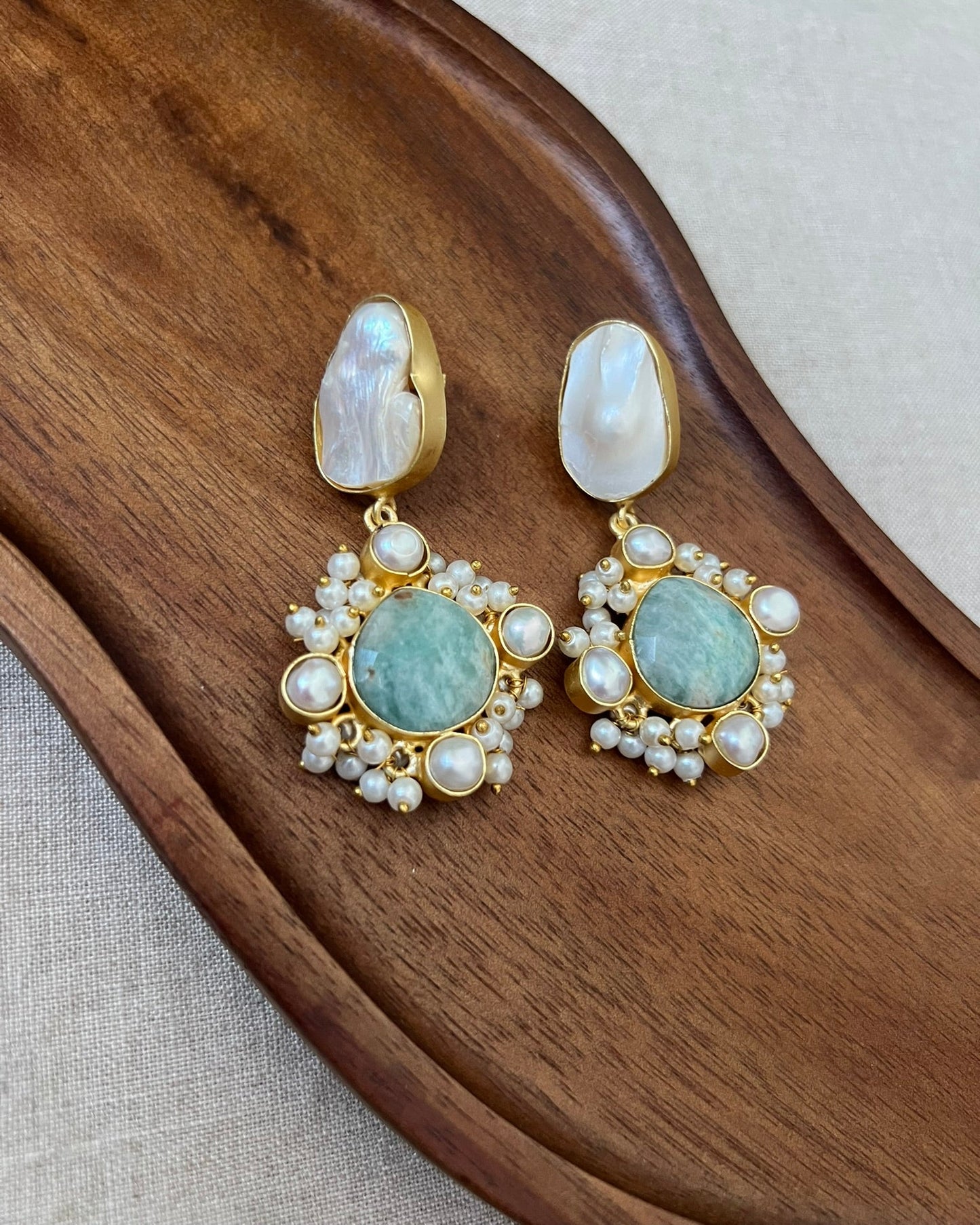 Baroque Pearl and Amazonite Stone Earrings - Item 31