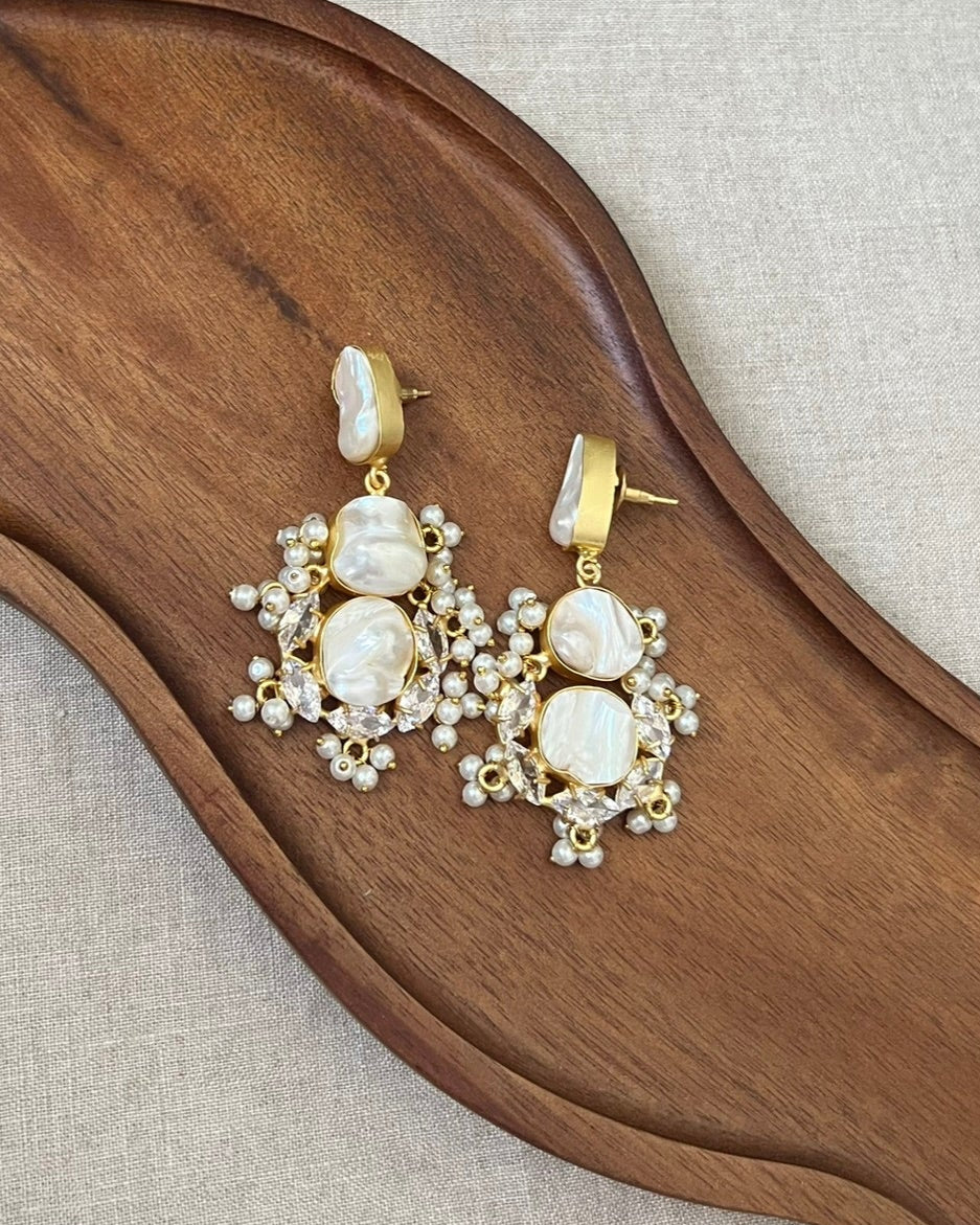 Baroque Pearl, Mini Pearl Clusters & Swarovski Drop Earrings - Item 32