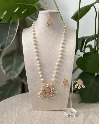 Pearl Mala Set Beads of Freshwater Pearls combined with Rose Quartz & Swarovski - Item 41