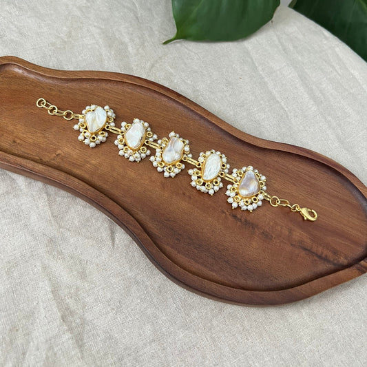 Baroque Pearl Gold Chain Bracelet Encircled by Mini Pearl Clusters