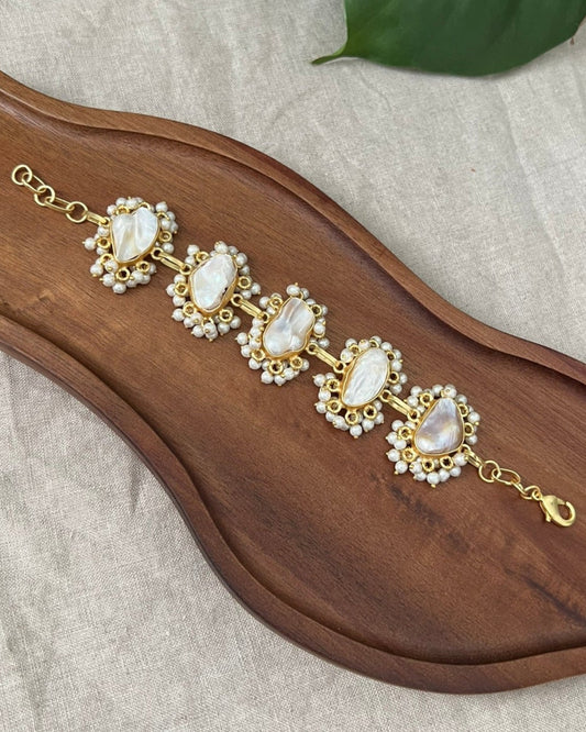 Baroque Pearl Gold Chain Bracelet Encircled by Mini Pearl Clusters