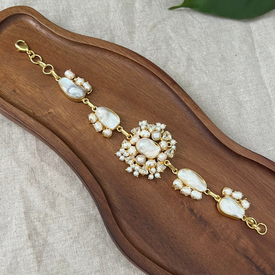 Baroque Pearl Gold Chain Bracelet with Mini Pearl Clusters & Sparkling Swarovski - Item 37