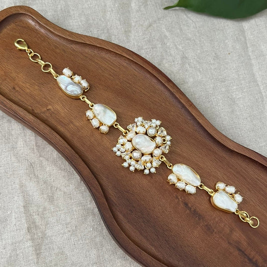 Baroque Pearl Gold Chain Bracelet with Mini Pearl Clusters & Sparkling Swarovski - Item 37