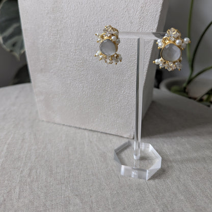 Iridescent Grey Toned Opalite Stones with Mini Pearl Clusters & Swarovski - Item 24A