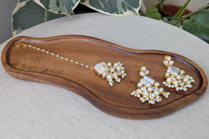 Mother of Pearl Statement Earrings & Tikka Set with Swarovski & Pearls